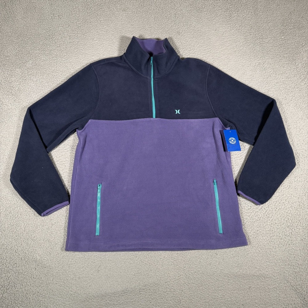 Hurley Sweater Mens Large Purple Pullover 1/4 Zip Fleece Casual Preppy Logo NWT